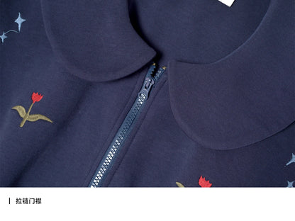 Cute Vintage Floral Zip-Up Hoodie for Kids