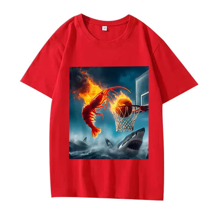 Shrimp Dunking on Shark Graphic T-Shirt