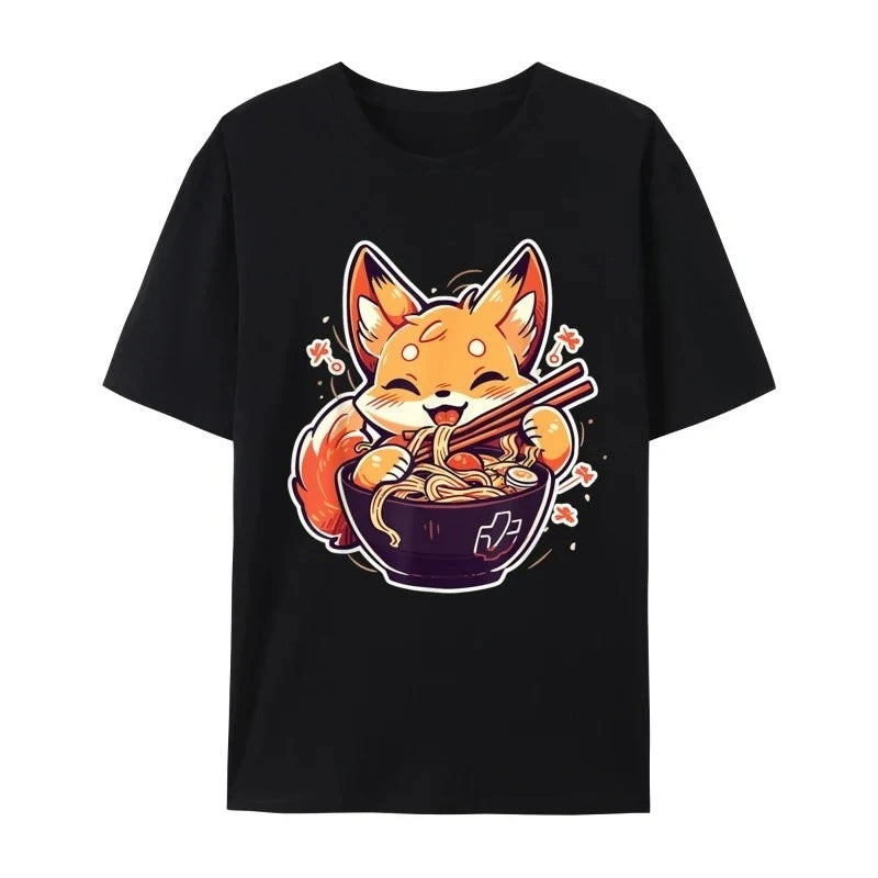 kawaii fox eating ramen t-shirt