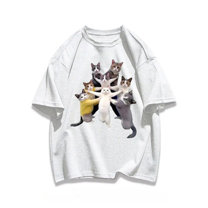 Trendy Cat Print Short-Sleeved T-Shirt for Kids