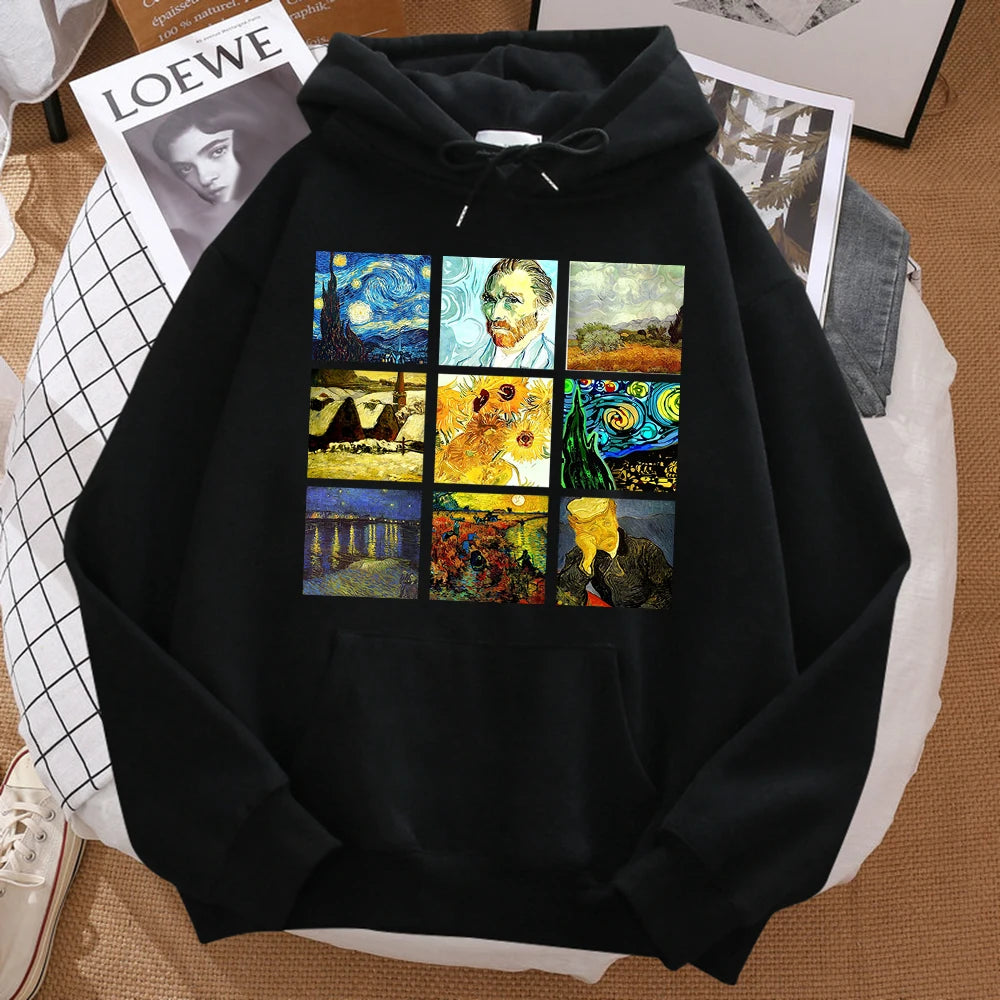 van gogh art printed hoodie for kids