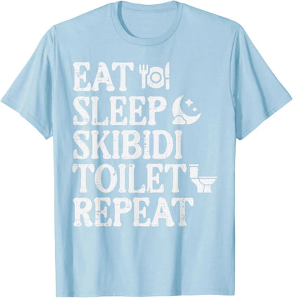 Skibidi Toilet Repeat Meme Graphic Tee for Kids and Teens