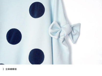 Polka Dot Bowknot Blue Hoodie for Kids