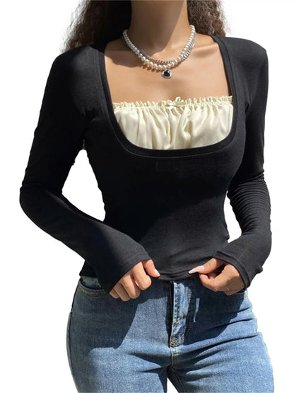 Girls' Long Sleeve Knitted Top with Lace Detail