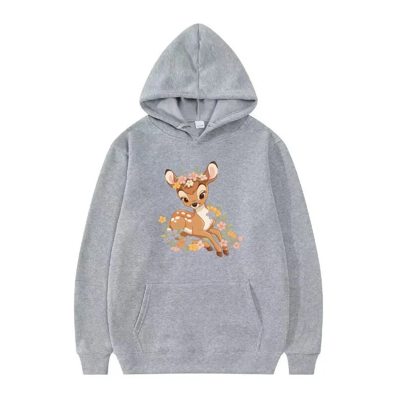 bambi cartoon pattern black hoodie for kids