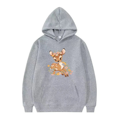 Bambi Cartoon Pattern Black Hoodie for Kids