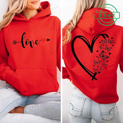 Red Heart Print Hoodie for Kids