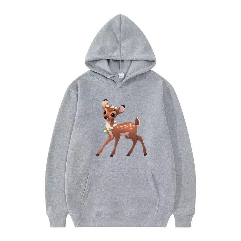 bambi cartoon pattern black hoodie for kids