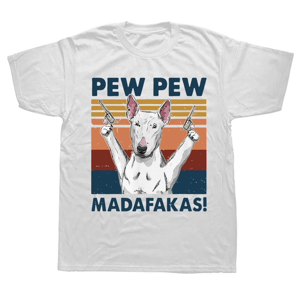 pew pew bull terrier graphic t-shirt for kids