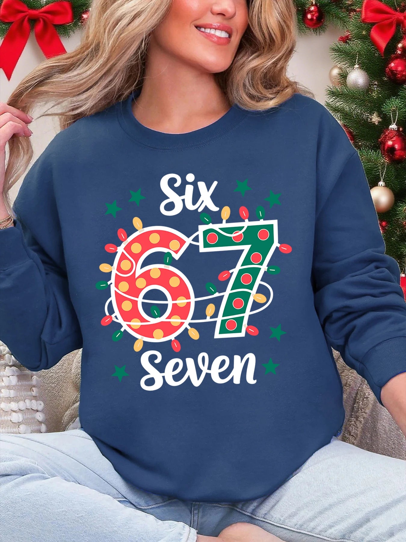six seven colourful lights print sweatshirt