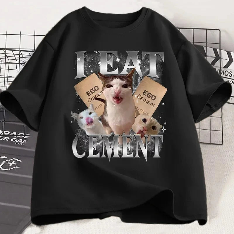 i eat cement funny cat meme t-shirt