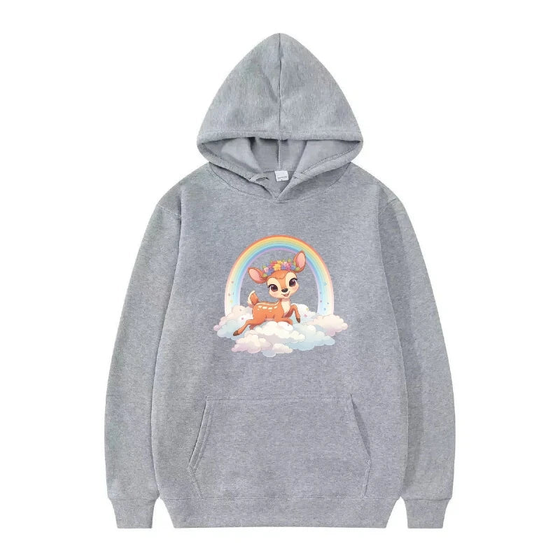 bambi cartoon pattern black hoodie for kids