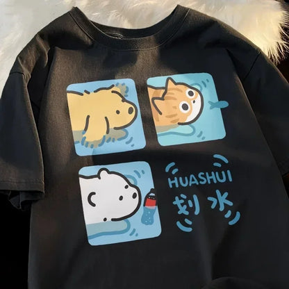 Cute Cartoon Cat and Dog Graphic T-Shirt for Kids